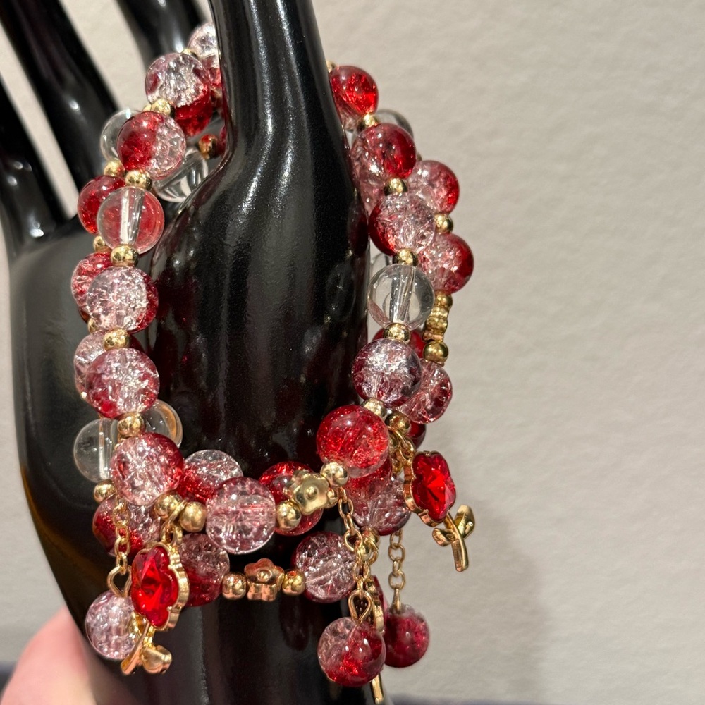 Elegant Red and Gold Beaded Bracelet set (3)